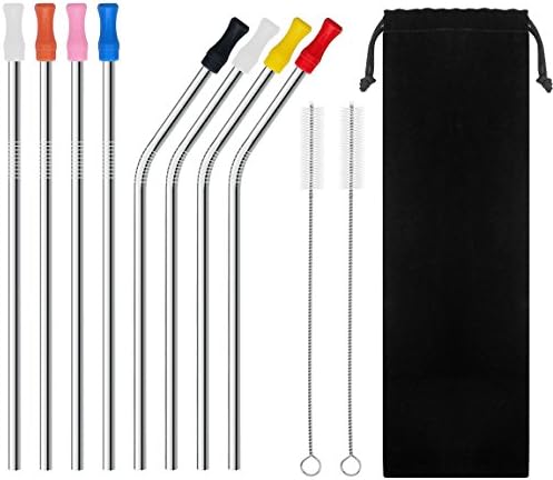 Set of 8 Stainless Steel Drinking Straws(10.5 inch)and Silicone Silencers,For 30 oz Tumblers