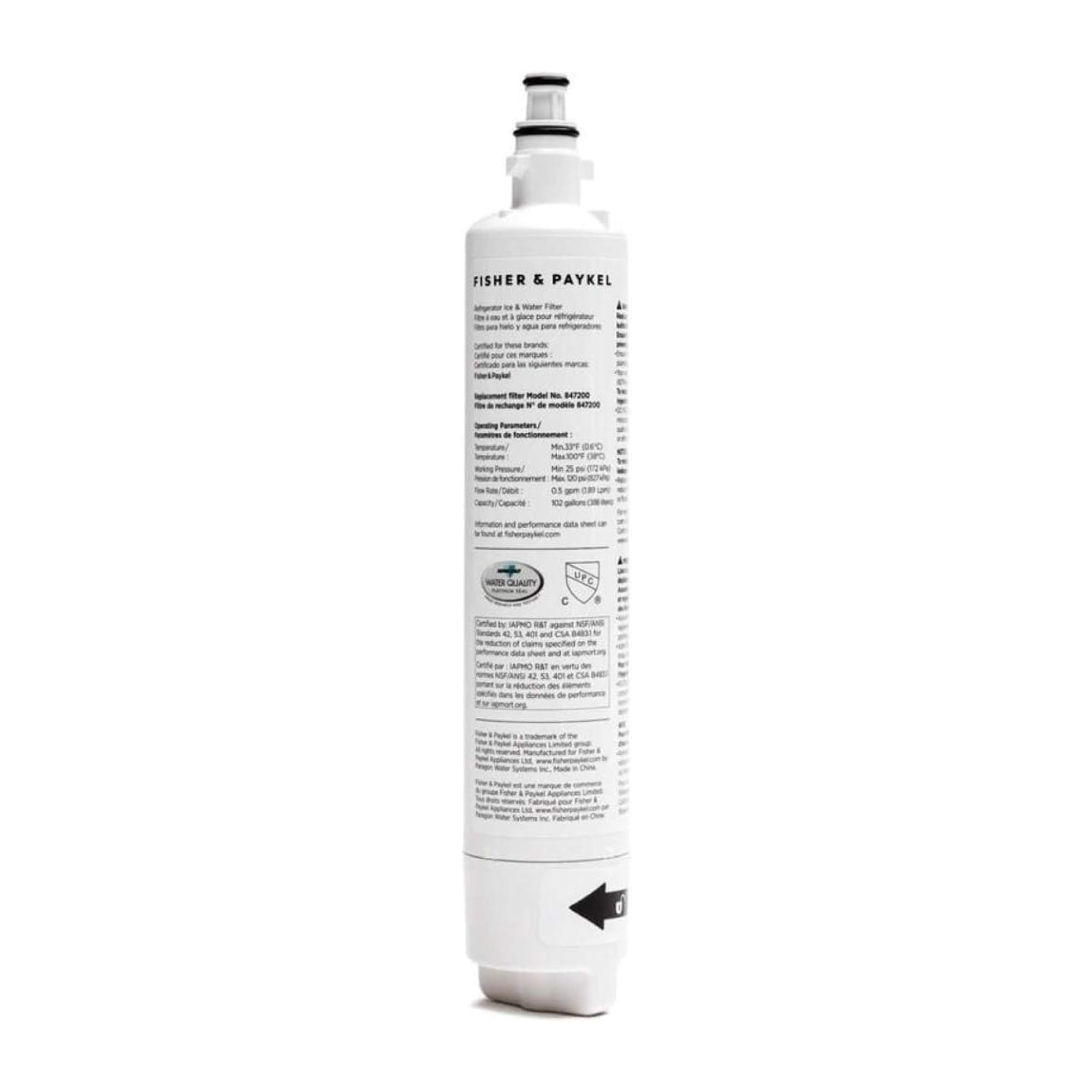 Fisher & Paykel 847200 Refrigerator Water Filter | Certified to Remove Chemicals and Contaminants from Water | Waters Filter Improves Water-Quality and Taste - Pack of 1