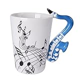 Novelty Saxophone Handle Music Mug Unique Art Musical Notes Holds Tea Coffee Milk Ceramic Mug Cup 300ml Best Gift,Black