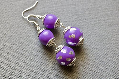 Unique Silver Plated Earrings Polymer Clay Dangle Earrings Silver Plated Accessories Gift for Teens Artisan Clay Handmade Earrings Globe Earrings Lightweight Earrings Elegant Jewelry