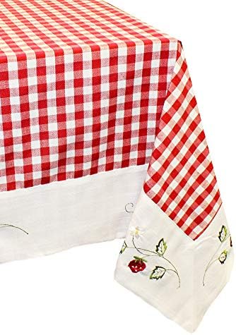 Linen and Bags 55" x 79" Rectangle Cotton Checkered Tablecloth, Red and White Gingham Table Cloth for Holiday, Easter, Thanksgiving, Christmas, picnics and More