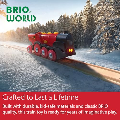 BRIO World Mighty Red Action Locomotive - Battery-operated Toy Train for Wooden Track - Motorized Train with Light & Sound - Compatible with All BRIO Railway Sets - Interactive Play - Kids Ages 3 & Up