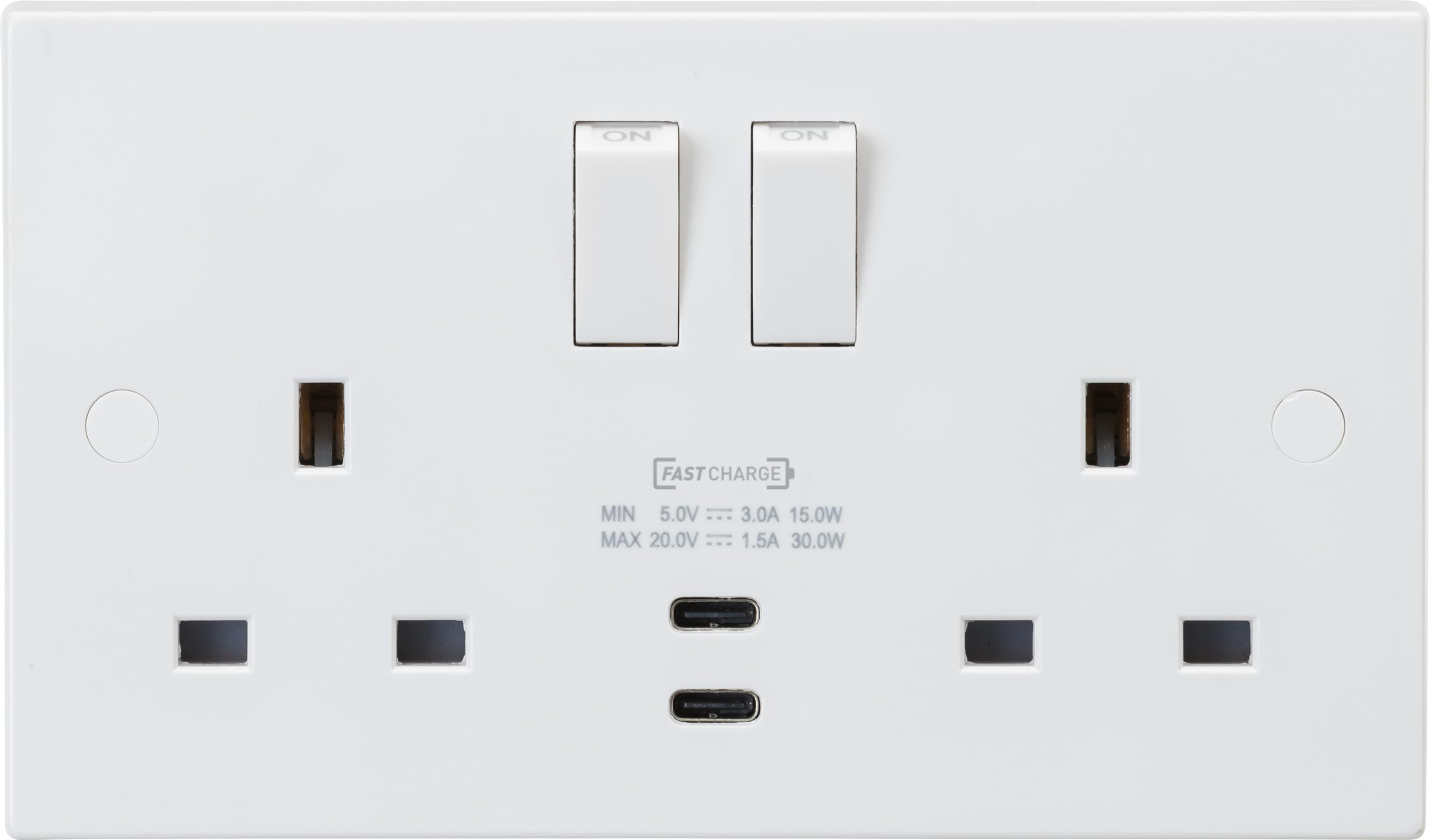 Knightsbridge 13A 2G DP Switched Socket with Dual USB-C 20V DC 1.5A (Max. 30W)