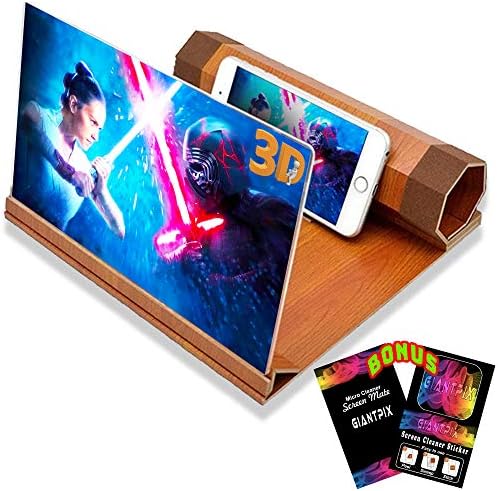 Screen Magnifier for Cell Phone Mobile Phone Screen Magnifier 12″ 3D HD Amplifier Capability in Thin Foldable Wooden Phone Magnifying Screen Stand Cool Gadgets for Home Tech Movies Video Magnifier
