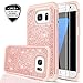 LeYi Compatible with Galaxy S7 Edge Case (Not Fit S7) with 2 Pack 3D PET Screen Protector, Bling Cute Girls Women Dual Layer Heavy Duty Phone Case for Samsung Galaxy S7 Edge 2016 Rose Gold
