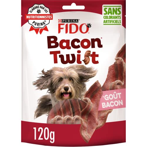 FIDO | BACON TWIST | Friandises | Chien Adulte | Riches en Protéines, Oméga 3 & 6, en Vitamines B et Antioxydants | Goût Bacon | Produit en France |Sachet | Lot de 6 x 120g