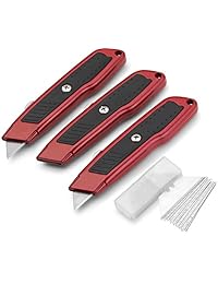 fixson retráctil cuchillo cortador de 6 en caja de (paquete de 3) de metal con mango de goma agarre y 3 Posición de bloqueo   perfecto Hobby cuchillo de hoja para proyectos y corte (10 cuchillas Extra incluido)