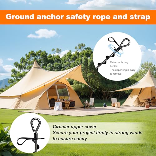 36cm Ground Anchor, Steel Screw On Pegs, Heavy Duty Ground Anchors for Trampoline, Tents, Swings and Camping, Rustproof Tent Pegs for Outdoor Fixing,4