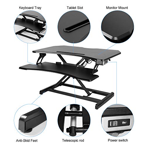 Kranich Electric Standing Desk Converter Height Adjustable Tabletop Desk Dual Monitor Desktop Riser