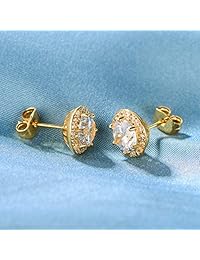 DwearBeauty - Pendientes de tuerca, chapados en oro amarillo de 14 quilates, circonitas cúbicas