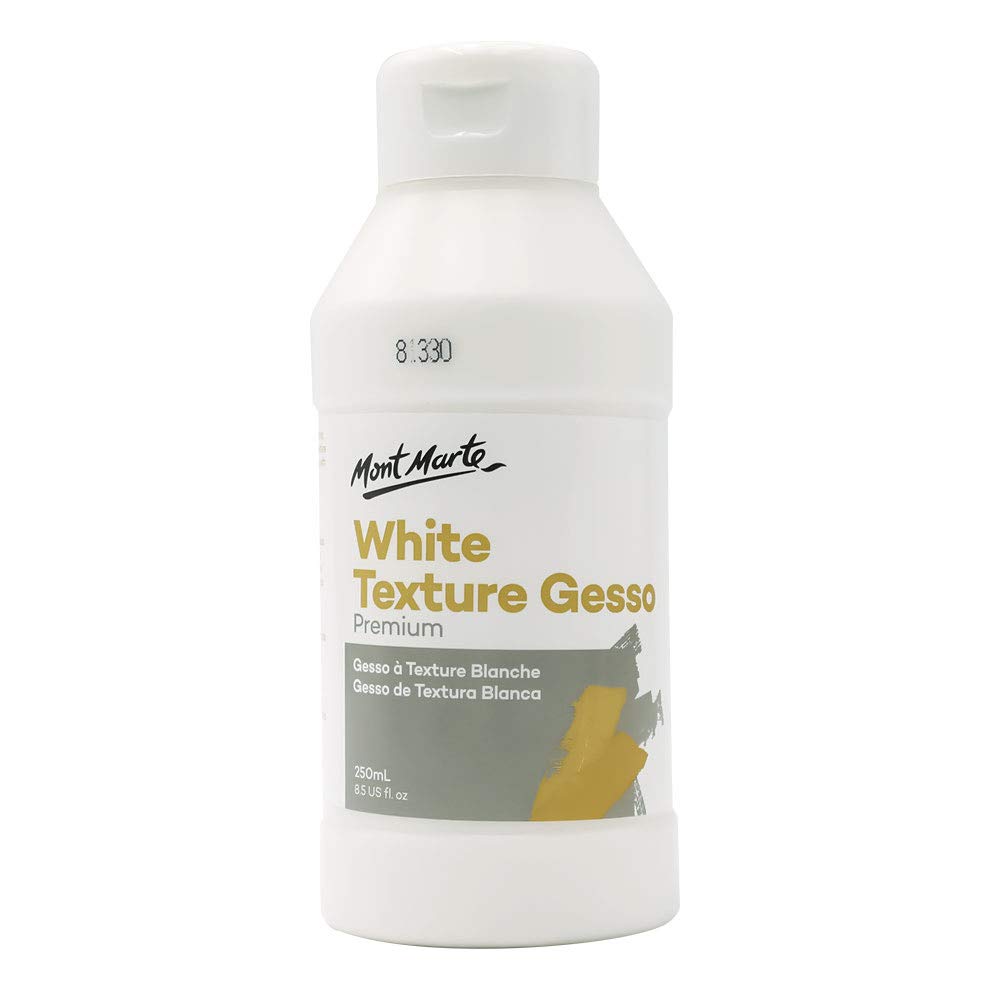 MONT MARTE Premium White Texture Gesso 250ml (8.4oz), Suitable for Acrylic Paint, Oil Paint, Colour Pencils, Pastels, Graphite and Charcoal
