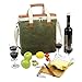 HappyPicnic Wax Canvas 3 Bottle Wine Carrier, EVA Molded Beverage Cooler Bag for Travel, Champagne Drink Carrying Tote with 4 Glasses, Wine Opener & Stopper, Cheese Board and Knife Set as Gift