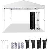 10x10 Pop Up Canopy Tent – One-Person Setup, Waterproof & UV-Blocking, Heavy-Duty Steel Frame, Wheeled Bag & Sandbags – Outdoor Shade for Beach, Camping, Backyard, Tailgate, Events (White)