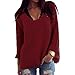 Sarin Mathews Womens Casual Hollow Knit Vneck Blouse Pullover Loose Tops Sweater Burgundy L