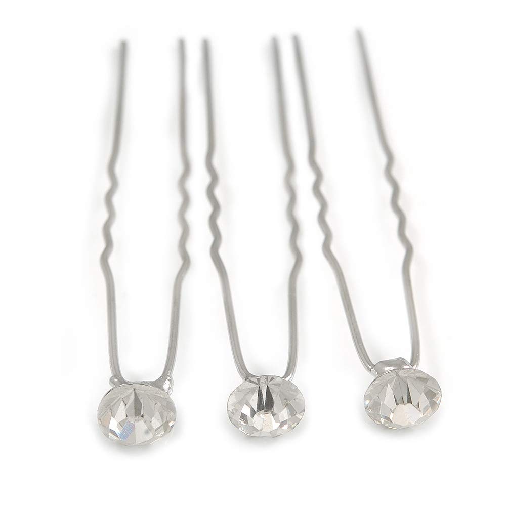 3pcs Bridal/Wedding/Prom/Party Clear Crystal Hair Pins In Silver Tone - 70mm L