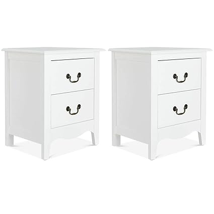 Amazon Com Contemporary White Nightstand End Beside Table Drawers