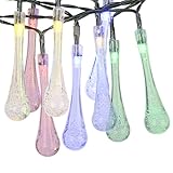 Water Drops Lights, Mulcolor 21 ft 30 LED Solar String Lights Outdoors Fairy String Light Halloween Christmas Lights for Garden Path, Party, Bedroom Decoration (Multi-color)