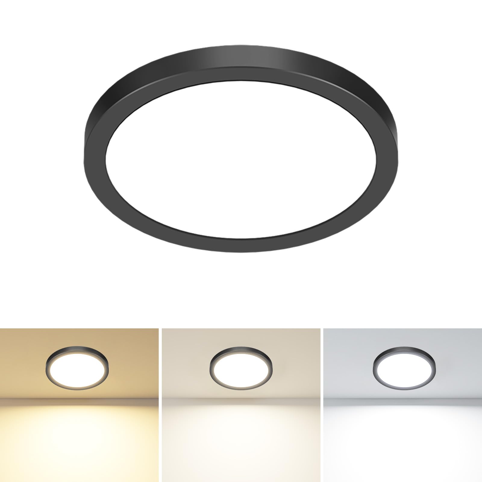 Photo 1 of 1PACK LED Flush Mount Ceiling Light Fixture Black,4.7Inch 3000k/4500k/6000K Ceiling Light, Ultra-Thin LED Recessed Ceiling Light for Bedroom, Living Room, Kitchen, Hallway