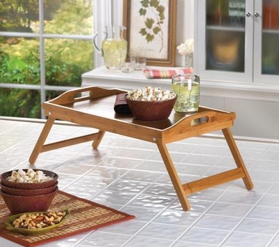 BAMBOO Folding Lap Desk Table Tray Laptop Books Snack Breakfast in Bed Serving