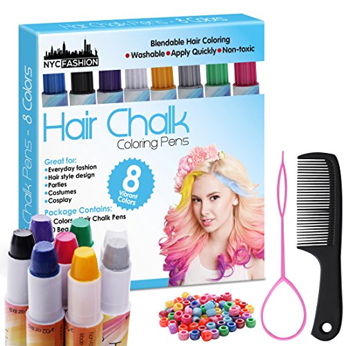 Buy Hair Chalk Pens Set of 8 Colors Safe for Hair & Skin, Comb, Beads