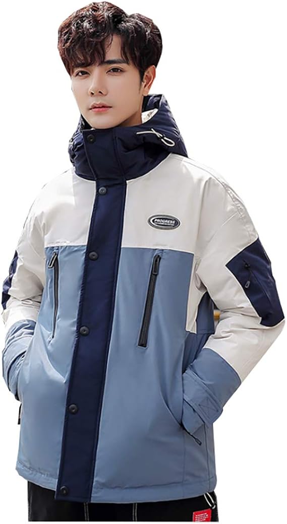 Amazon Imivio 上質 ダウンジャケット メンズ ショート丈 フード付き ビジネス カジュアル ダウンコート メンズ 冬 白アヒルダウン 厚い 暖かい メンズダウンジャケット 防寒ジャケット メンズ コート 冬 アウター ダウン 通勤コート ブルー L コート