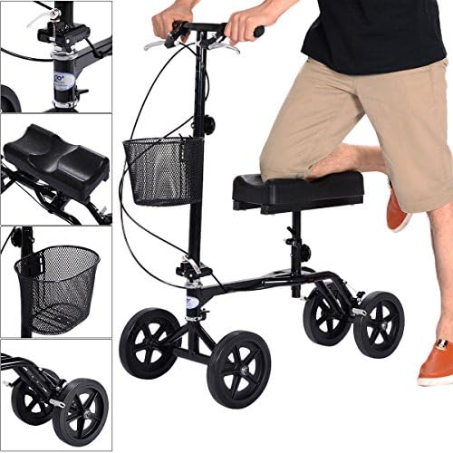 Wang Tong Shop New Steerable Foldable Knee Walker Scooter Turning Brake Basket Drive Cart Black