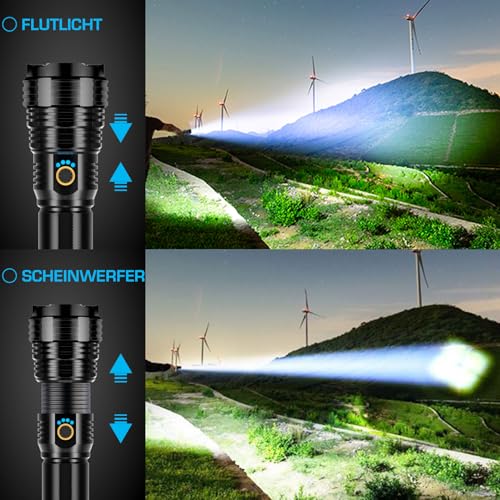 Glarylight XHP70.2 LED Rechargeable Torch 600,000 Lumens Extremely Bright XHP70.2 Torches Battery USB Strong Torch IPX7 Waterproof Zoomable Flashlight for Outdoor Emergencies
