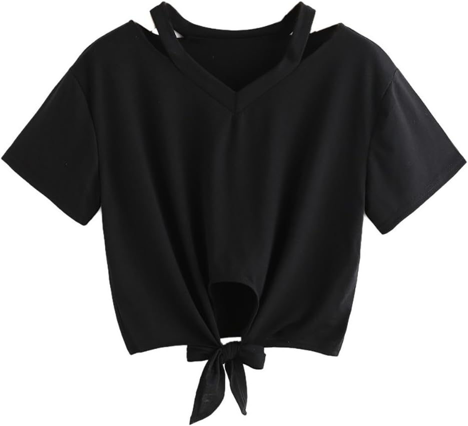 Dylanlla Women's Planet Printed Cold Shoulder Short Sleeve Crop Tops