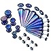 PiercingJ Mens Womens 10 Pairs Mixed Size Acrylic Taper & Barbell Round Stud Fake/Cheater/Illusion Plug Earrings Set 6g-00g Look (Blue)