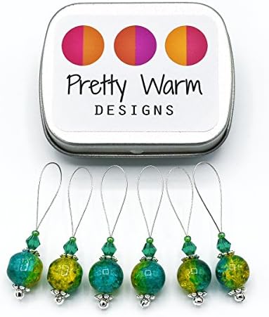 Teal and Yellow Snag Free Stitch Markers Jewelry for Knitting (Set of 6 with Tin)
