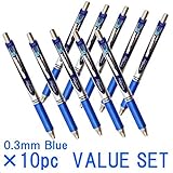 Pentel New EnerGel Deluxe RTX Retractable Liquid Gel Pen,Ultra Micro Point 0.3mm, Fine Line, Needle Tip, Blue Ink Value set of 10 (With Our Shop Original Product Description) ...