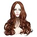ColorGround Long Wavy Mid-Split Reddish Brown Wig for Women