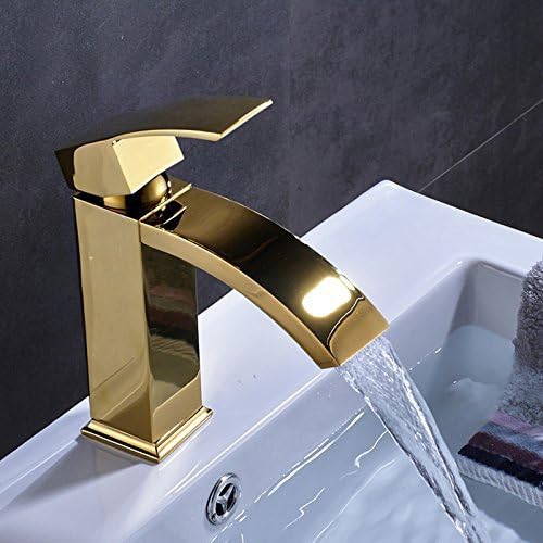 Homili Modern Waterfall Bathroom Sink Faucet Single Handle Countertop Mount Solid Brass (Gold)