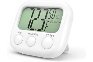 FEELOVE Indoor Thermometer Digital Hygrometer Humidity Gauge, Room Thermometer, Temperature and Humidity Monitor, with Maximum and Minimum Records, for Home Office Greenhouse (Pearl White)