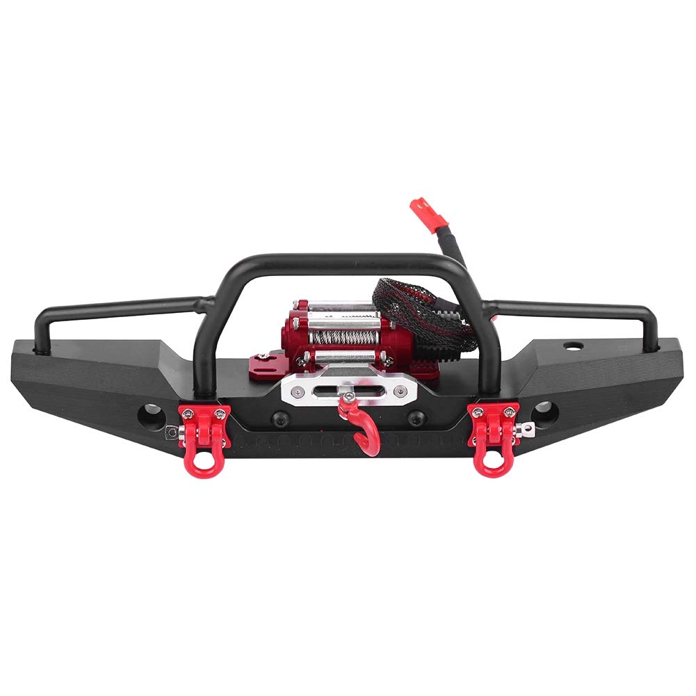 RC Front Bumper,Aluminum Alloy Front Bumper with Winch for RC Car Crawler Upgrade Part,Large-Size Heavy-Metal,Classic Split Type Design,Set of Accessories Included