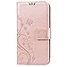 Galaxy S4 Wallet Case, SmartLegend Embossed Floral Butterfly PU Leather Magnetic Flip Folio Cover with TPU Soft Bumper Case & Card Holders & Hand Strap for Samsung Galaxy S4 Rose Gold