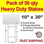 Pack of 50 Quantity Heavy Duty Metal H-Stakes "H" Frame Wire Stakes - Yard Sign Stake - Use with 4mm Corrugated Signs