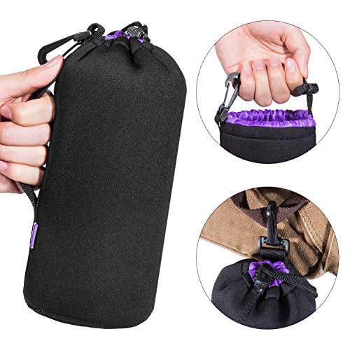 Camera Lens Case (4 Pack),Lens Pouch Set Thick Protective Neoprene Waterproof Lens Bags with Drawstring for Canon,Nikon,Pentax,Sony,Olympus,etc.