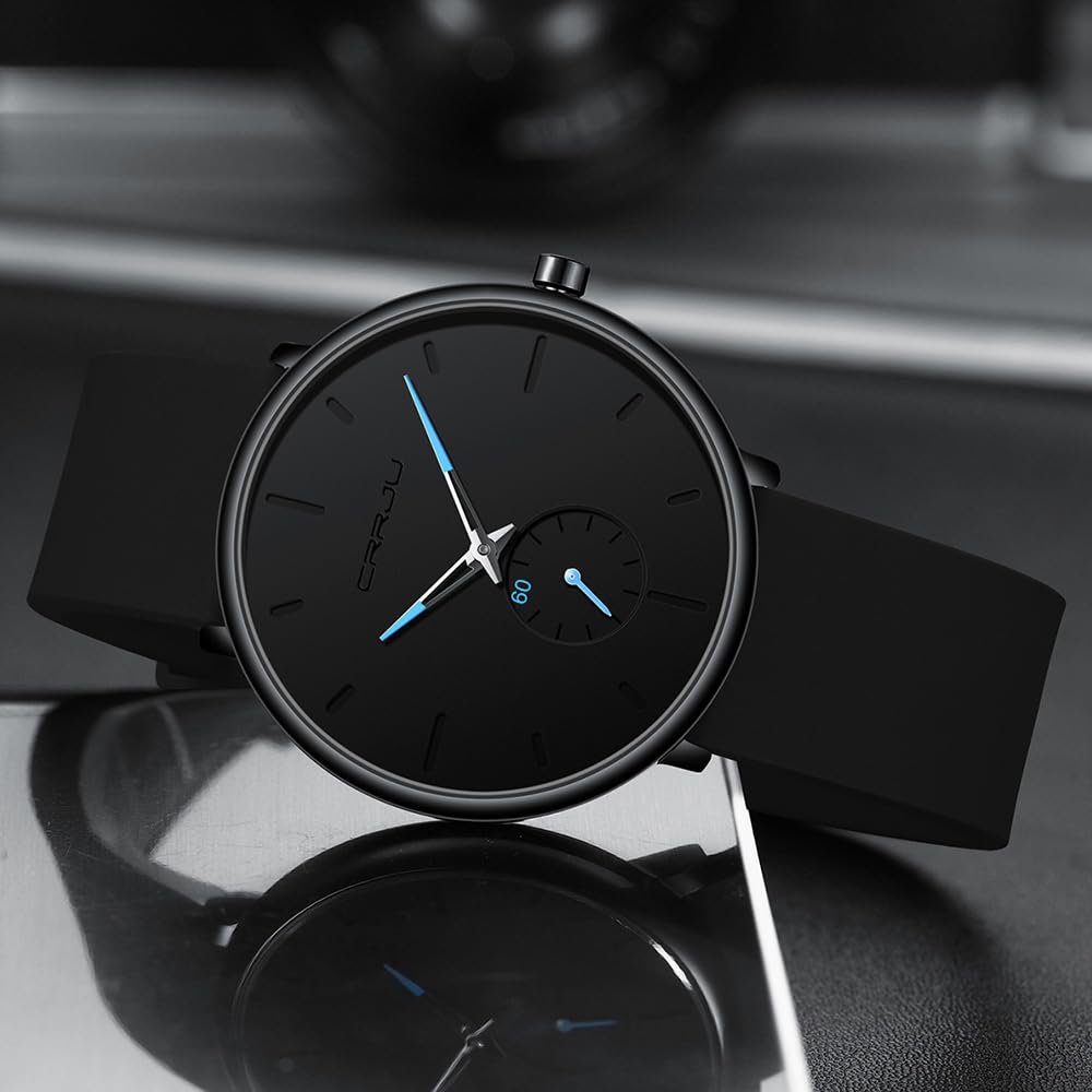 CRRJU Men’s Casual Stylish Waterproof Quartz Wristwatches, Ultra Thin Second Hand Watches for Men, Colorful Silicone Band