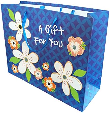 4-Pack Large Premium Quality Gift Bags (4, blue flower)