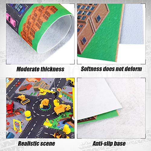 HONYAT Engineering Construction Vehicles Toys Set with Play Mat and Car Storage Box ,10 Alloy Cars Include Fire Trucks -with Accessories and Tower Crane ,Gift for Boys and Girls Ages 3-12.