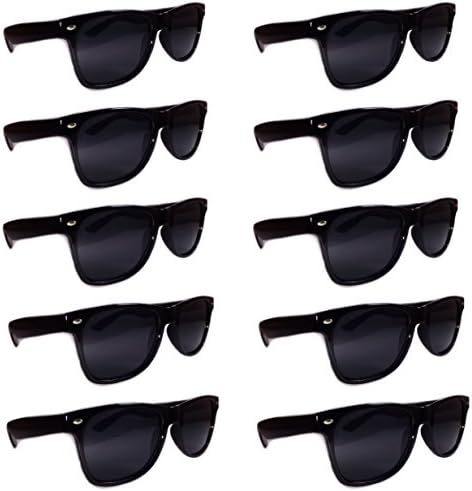 BULK SUNGLASSES Wholesale 10 Pack Gloss Black- Wholesale Unisex 80's retro Wayfarer Style Party Sunglasses Bulk Lot