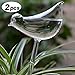 Calunce 2pcs Small Hand Blown Clear Glass Self Watering Aqua Globes (large bird)