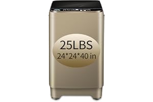 25 lbs Portable Washer Drain Pump, 10 Programs & 8 Water Levels, KRIB BLING Full Automatic Washing Machine with LED Display, Ideal for Camping, Apartment, Dorm, Gold