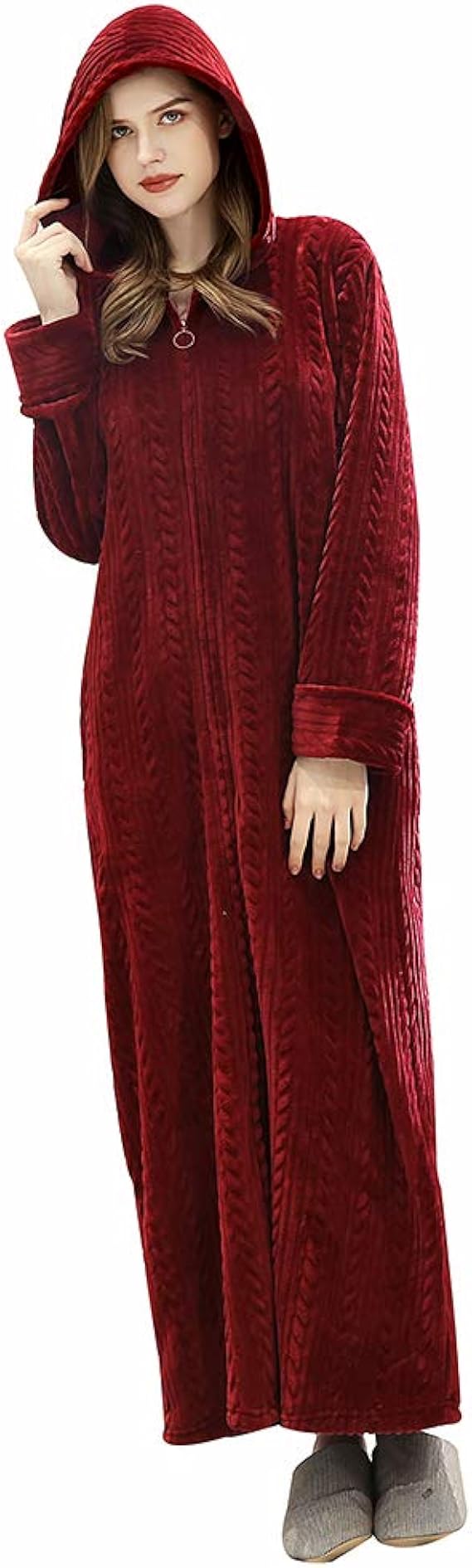 Womens Fleece Warm Robe,Cozy Fluffy Long Bathrobe,Plush Night Dressing