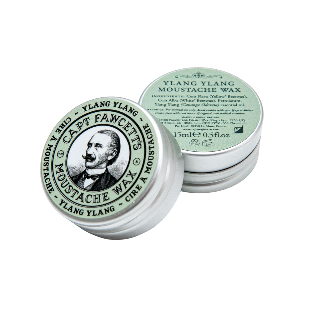 Captain Fawcett Ylang Ylang Moustache Wax 15ml – Firm Hold Moustache Styling Wax for Men – Enriched with Exotic Ylang Ylang for a Subtle, Classic Gentleman’s Fragrance & Long-Lasting Hold