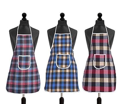 Yellow Weaves Waterproof Cotton Kitchen Multi Colour Apron With Front Pocket - Set Of 3