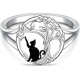 Fenthring Sterling Silver Cat Ring Tree of Life Cat Rings Women Animal Jewelry Birthday Gifts for Her