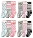 QandSweet 6 Pairs Baby Girl Knee-High Socks Toddler Princess Cute Non-skid Socks 8-36M (6 Colors)