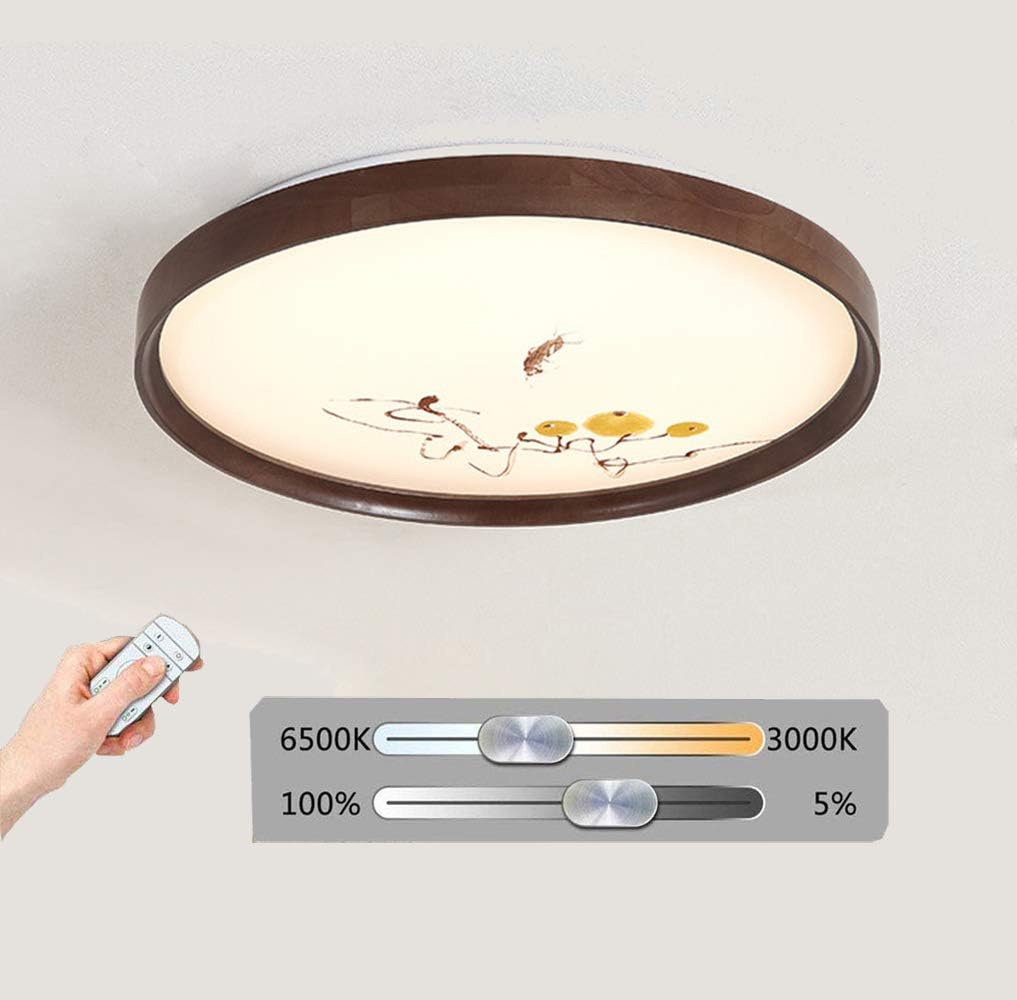 HIL Round Ultra-Thin Led Ceiling Lamp, Bedroom Study Ceiling Lamp, Creative Personality Art Solid Wood Tea Room Zen Aisle Balcony Living Room Lamp,B,41 * 6CM/30W